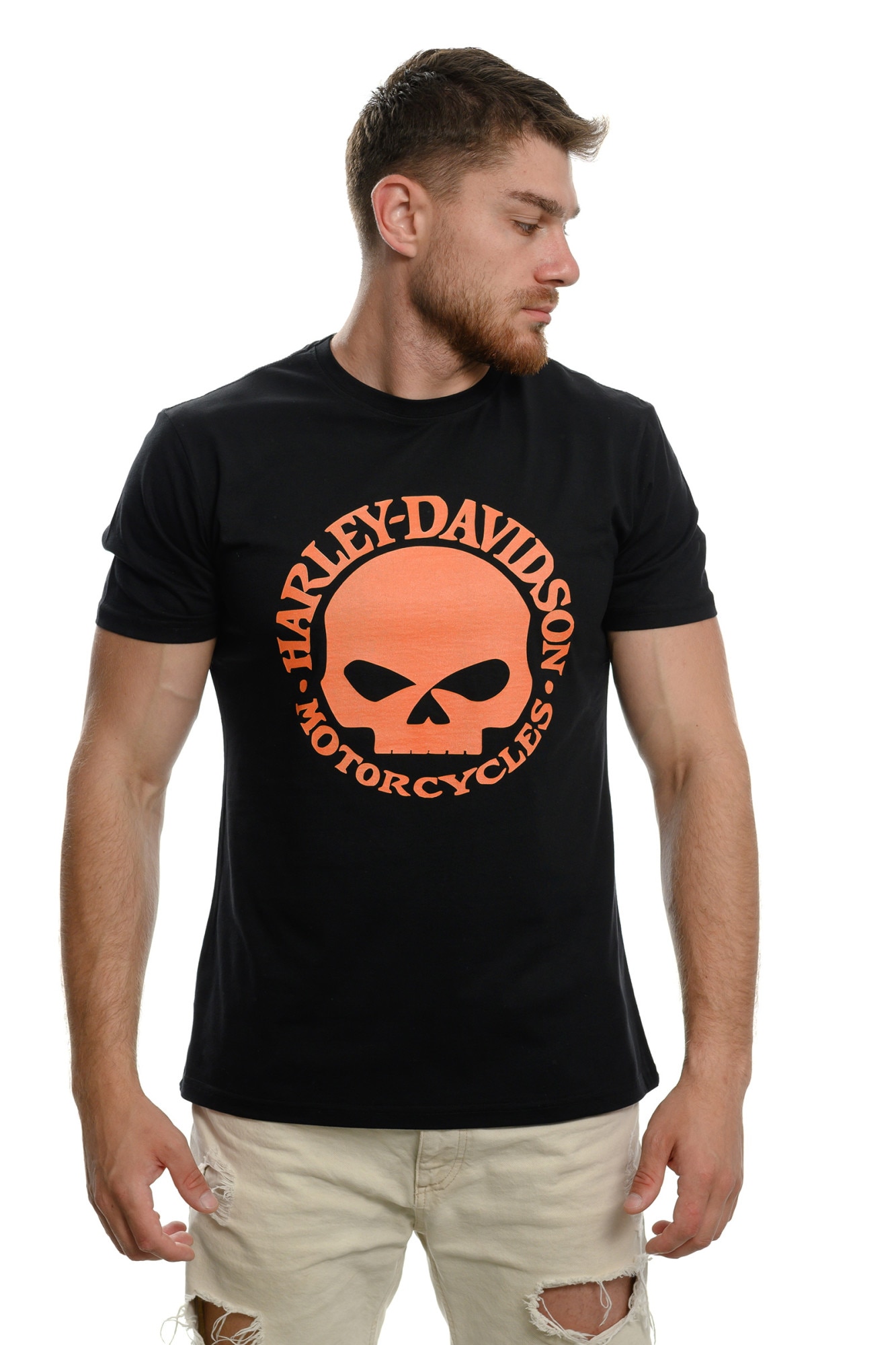 Мъжка тениска Printex, Harley Davidson, Неонов череп, Печат отпред и на ...