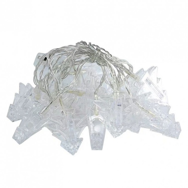 Set 2 bucati-Instalatie de Craciun, Braduti cu clips, 2m, 10 led-uri, cu baterii, lumina calda