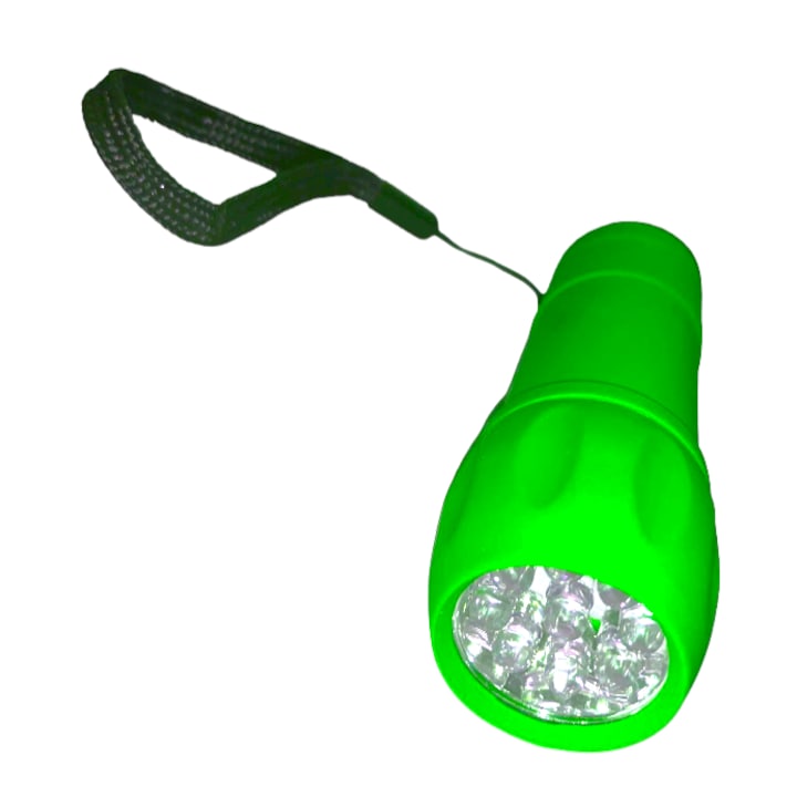ARTC LED zseblámpa, gomb, akasztózsinór, 9 x 3 cm, elemek, Zöld