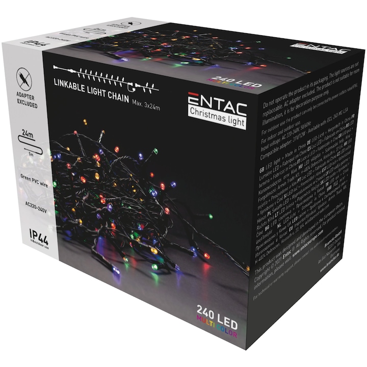 Instalatie luminoasa de Craciun, LED, 24 m, multicolor, 240 LED-uri, fara adaptor