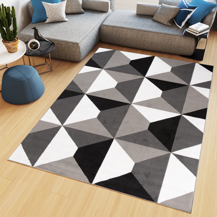 Килим, TAPISO, Z902D, Геометричен, 100% полипропилен, Сив, 120 x 170 cm