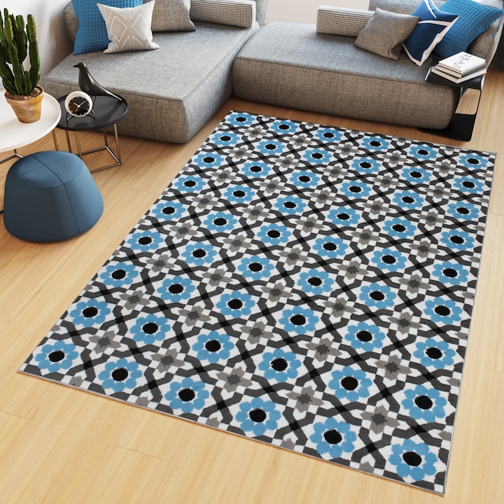 Килим, TAPISO, Z645D, геометричен, 100% полипропилен, син/сив, 160 x 220 cm