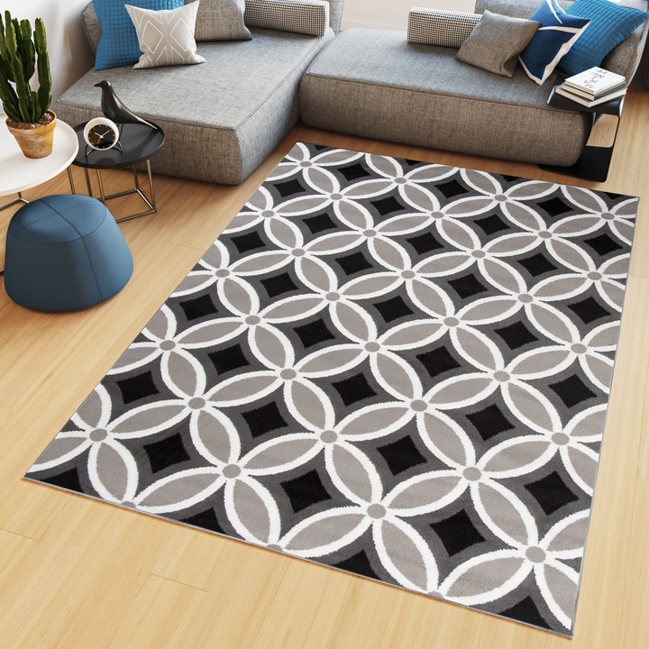 Килим, TAPISO, Z898A, Геометричен, 100% полипропилен, Тъмно сив, 250 x 300 cm