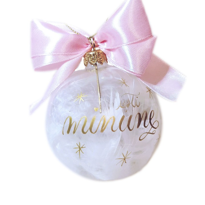 Glob cu fulg de poveste, caligrafiat cu mesajul Esti minune, Mignon Calligraphy, sticla