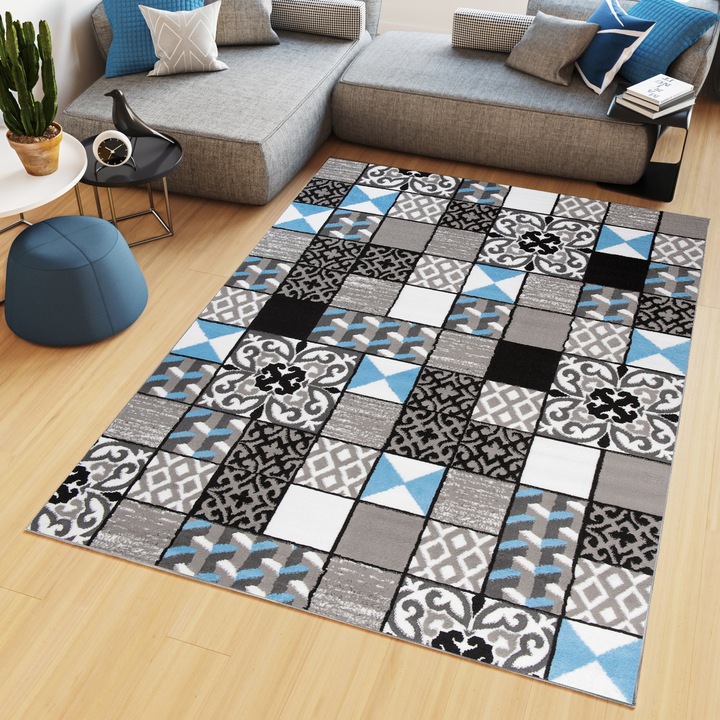 Килим, TAPISO, Z906B, геометричен, 100% полипропилен, син, 160 x 230 cm