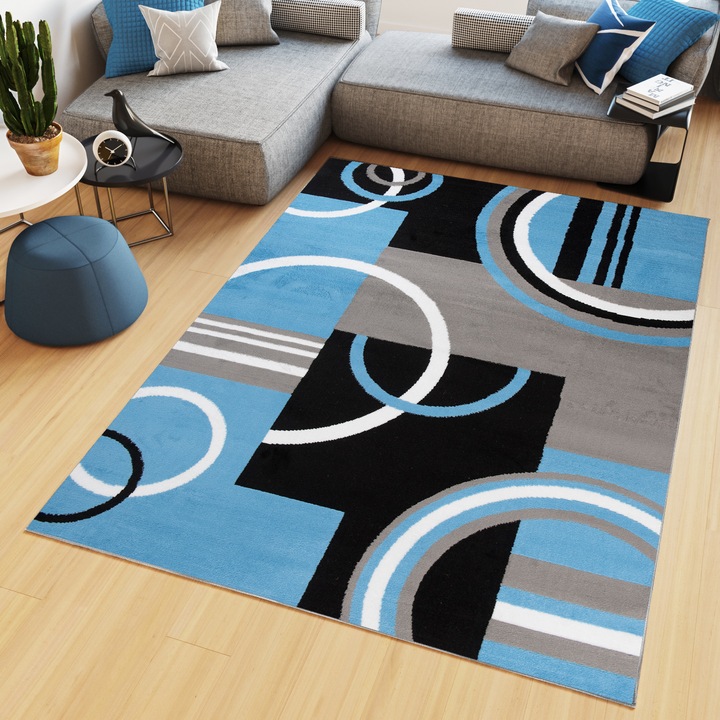 Килим, TAPISO, Z897A, геометричен, 100% полипропилен, син, 120 x 170 cm