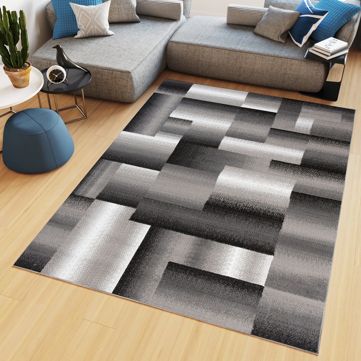 Килим, TAPISO, Z904D, Геометричен, 100% полипропилен, Сив, 220 x 300 cm