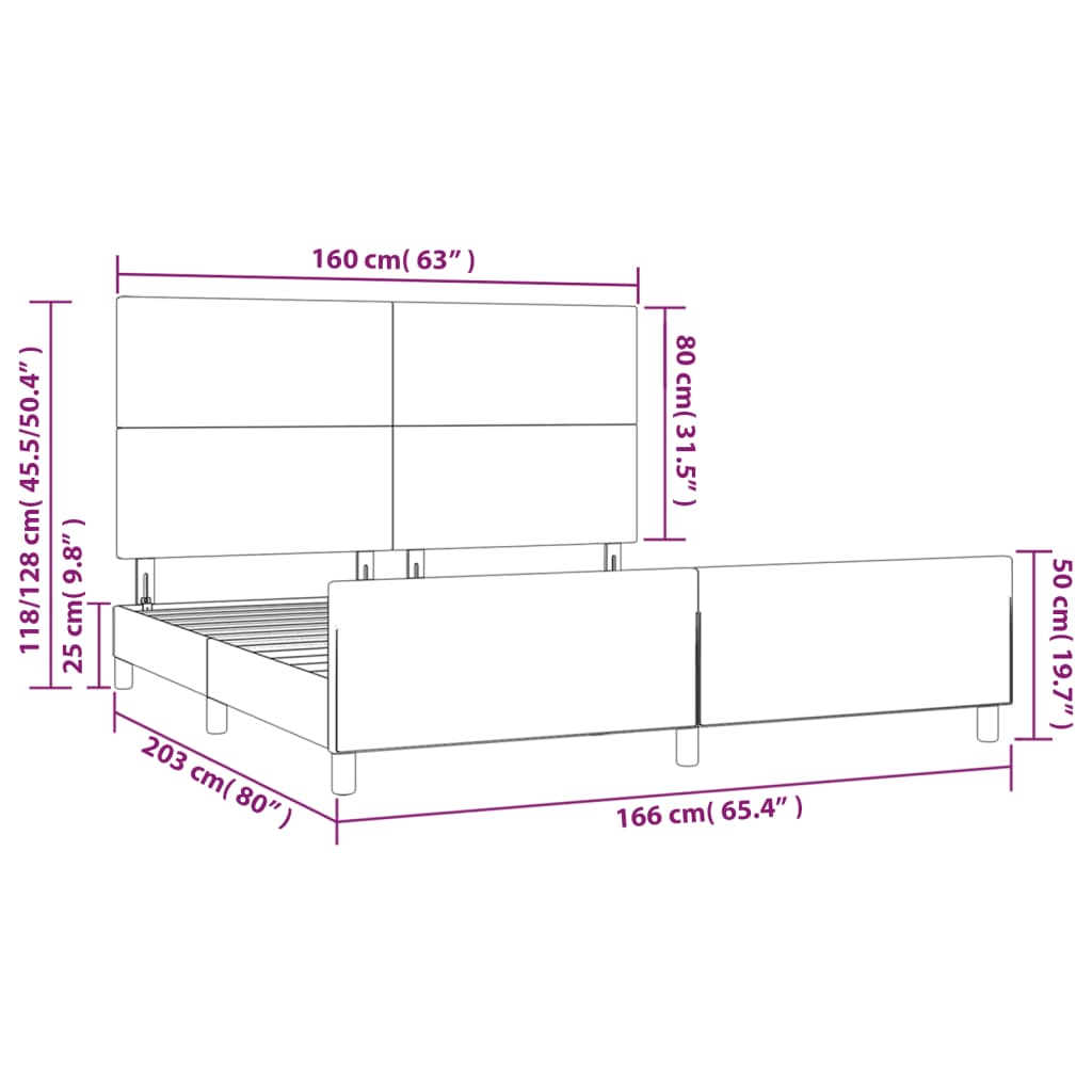 Tablie Pat Roz Cadru de pat cu tablie vidaXL, roz, 160x200 cm, catifea, 32.25 kg ...
