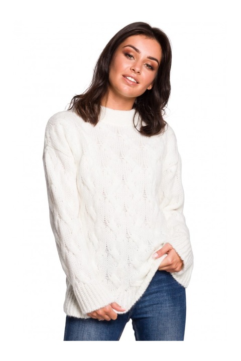 Pulover impletit cu maneca lunga, Bumbac/Acril/Poliester, Alb ecru