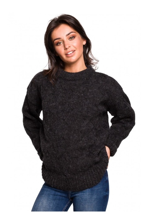 Pulover impletit cu maneca lunga, Bumbac/Acril/Poliester, Gri antracit