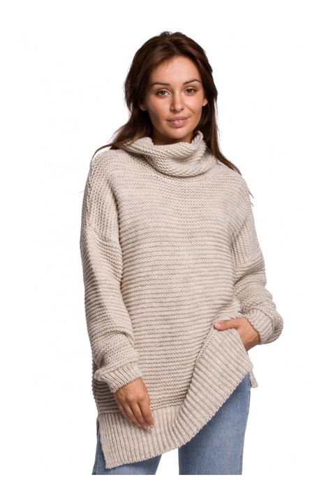 Túlméretes nyakú pulóver, akril/nylon/pamut, bézs, egy méret