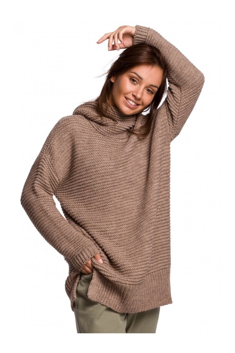 Túlméretes nyakú pulóver, akril/nylon/pamut, cappuccino, egy méret