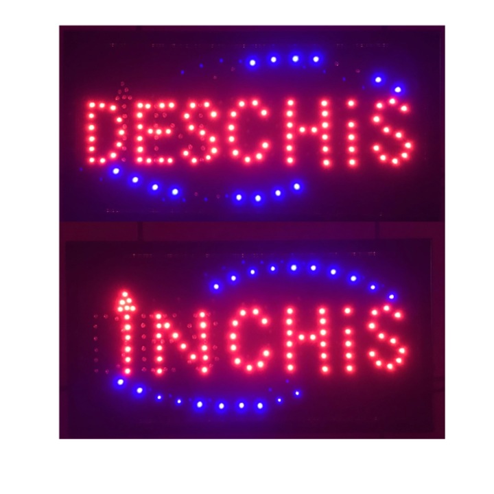 Reclama LED JRH, Magazin Deschis - Inchis, cu buton schimbare mesaj, Rosu - Albastru