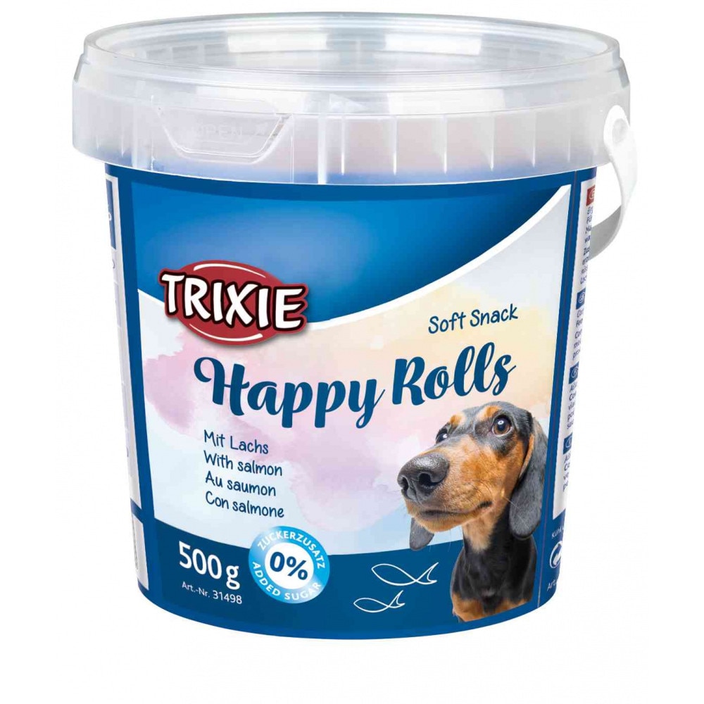 Recompensa Trixie Soft Snack Happy Rolls, cu somon, 500 g, in galeata 31498
