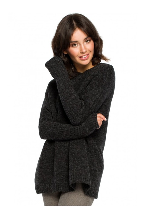 Pulover cu maneca lunga, Acril/Poliester/Lana, Gri carbune, One size