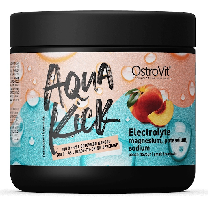Хранителна добавка OstroVit Aqua Kick / Advanced Hydration - Electrolyte, Праскова, 300 грама