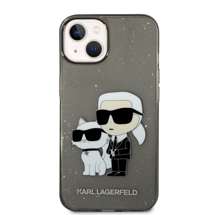 Кейс Karl Lagerfeld, За iPhone 14 Plus, IML Glitter Karl and Choupette NFT, Пластмаса, Черен
