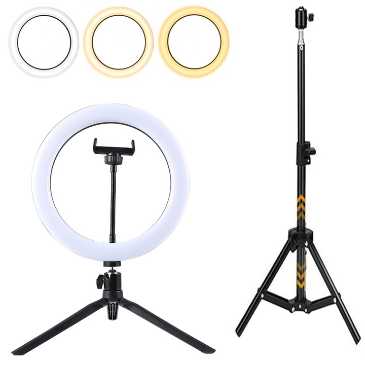 Ring Light kör alakú lámpa, átmérő 30cm/12inch LED, USB csatlakozás, 3 fénymód, 10 állítási fokozat, telefontartó, nagy állvány, kis állvány, Eladó raktár