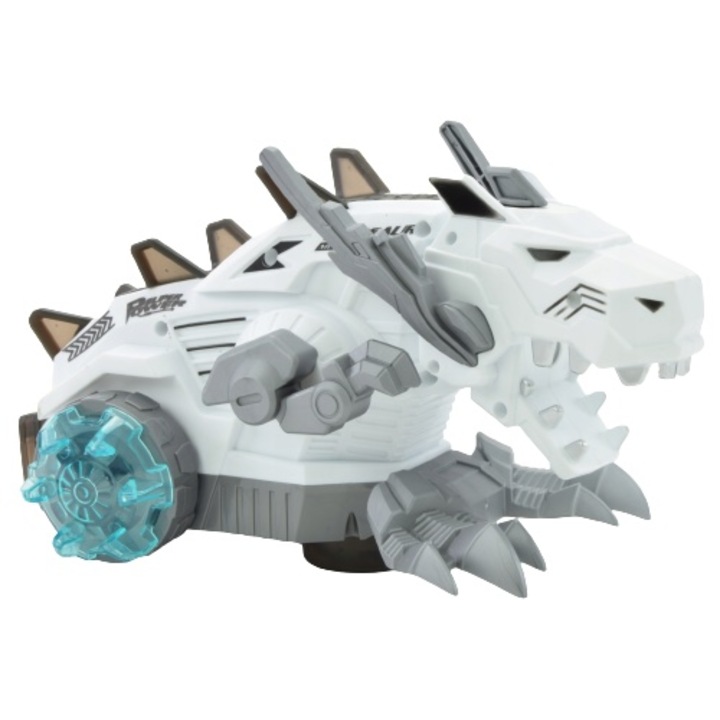 Játékkocsi dinoszaurusz mechanikus, világít, lovagol, gőzt okád, fehér