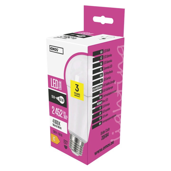 EMOS Classic LED izzó A67 E27 19W 2452lm természetes fehér ZQ5184