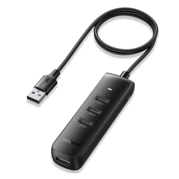 Ugreen 80657, Адаптер Хъб USB 3.0 към 3x USB-A, Type-C 5Gbps, C1734, C1734, черен
