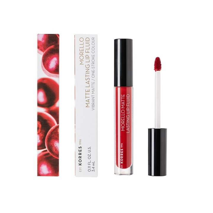 Luciu de buze Morello Matte Lasting Lip Fluid, Korres, 59 Brick Red, 3.4 ml