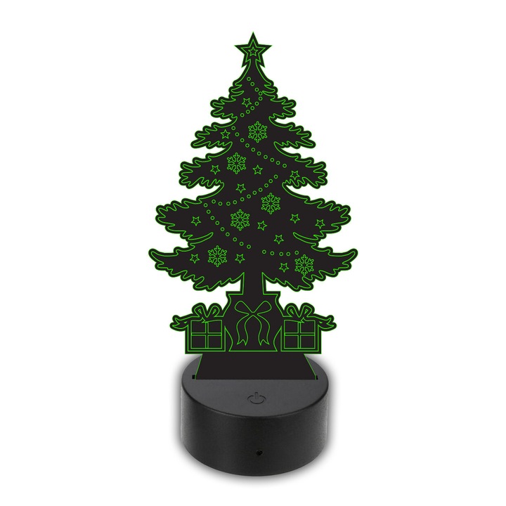 Lampa LED 3D, Praktikusajandekok, Model brad, Alimentare USB, Plastic/Acril, 20x14 cm, Negru/Transaprent