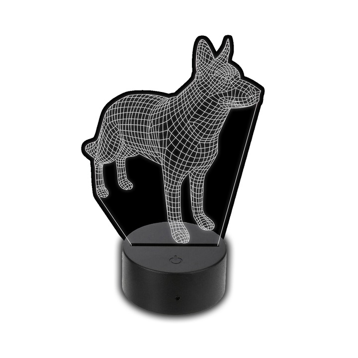 Lampa LED 3D, Praktikusajandekok, Model caine, Alimentare USB, Plastic/Acril, 20x14 cm, Negru/Transaprent