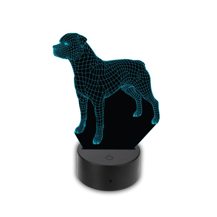 Lampa LED 3D, Praktikusajandekok, Model caine, Alimentare USB, Plastic/Acril, 20x14 cm, Negru/Transaprent