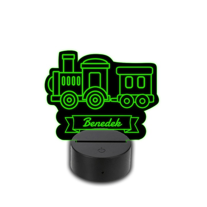 Lampa LED 3D, Praktikusajandekok, Model tren, Alimentare USB, Plastic/Acril, 20x14 cm, Negru/Transaprent