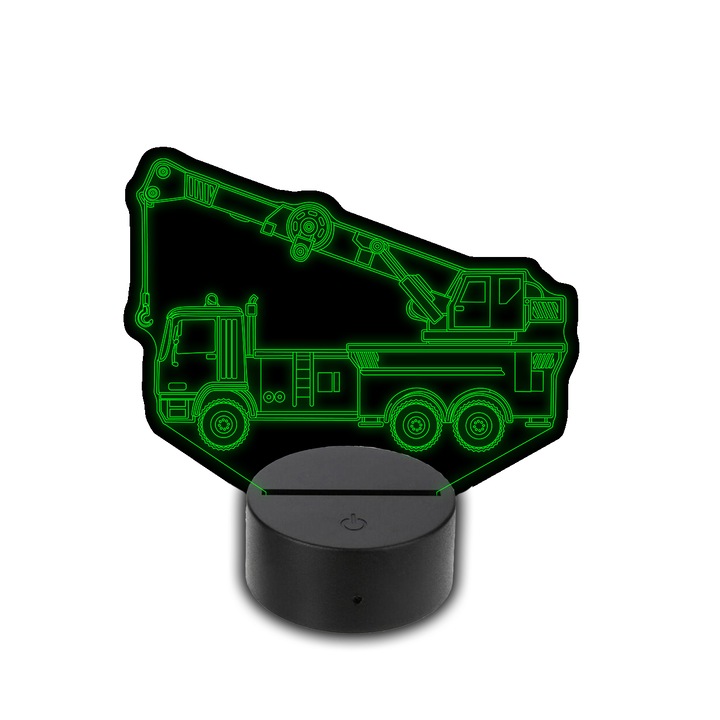 Lampa LED 3D, Praktikusajandekok, Model camion, Alimentare USB, Plastic/Acril, 20x14 cm, Negru/Transaprent