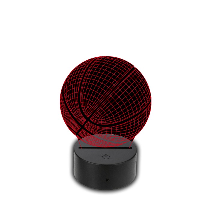 Lampa LED 3D, Praktikusajandekok, Model baschet, Alimentare USB, Plastic/Acril, 20x14 cm, Negru/Transaprent