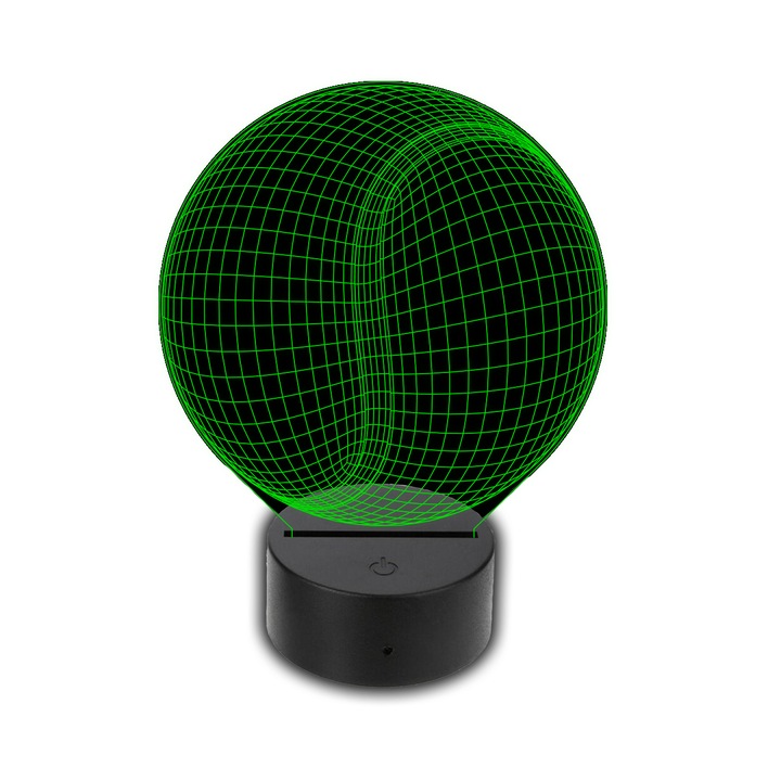 Lampa LED 3D, Praktikusajandekok, Model minge tenis, Alimentare USB, Plastic/Acril, 20x14 cm, Negru/Transaprent