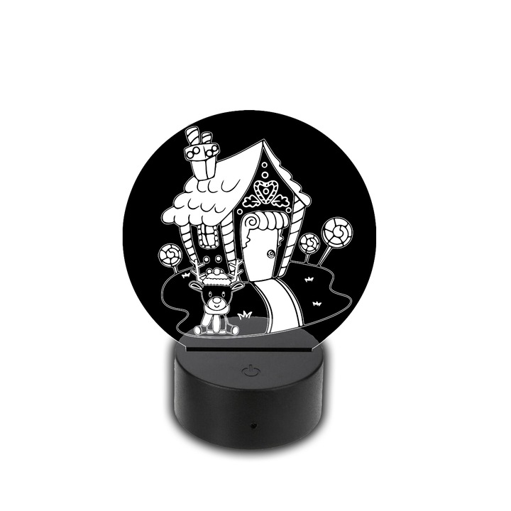 Lampa LED 3D, Praktikusajandekok, Model casa de turta dulce, Alimentare USB, Plastic/Acril, 20x14 cm, Negru/Transaprent