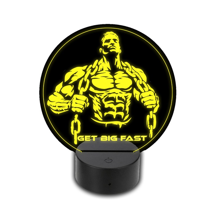 Lampa LED 3D, Praktikusajandekok, Model culturism, Alimentare USB, Plastic/Acril, 20x14 cm, Negru/Transaprent