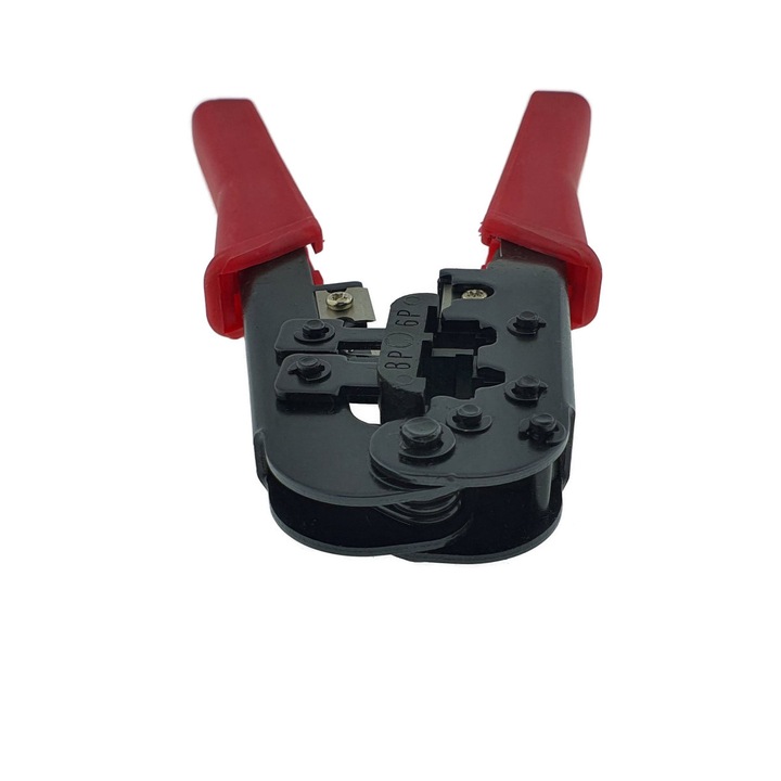 Cleste sertizat, mufat universal, HT-568, pentru mufe RJ45, RJ12, RJ11, rosu cu negru 190 mm