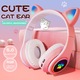 Casti fara fir Mag Antis, Cat Ear LED Light Up, Bluetooth 5.0, Roz