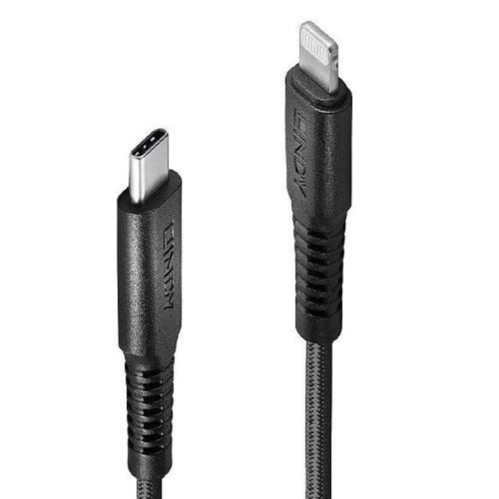 Cablu de date Lindy LY-31288, USB-C - tip Lightning, 3m, Black