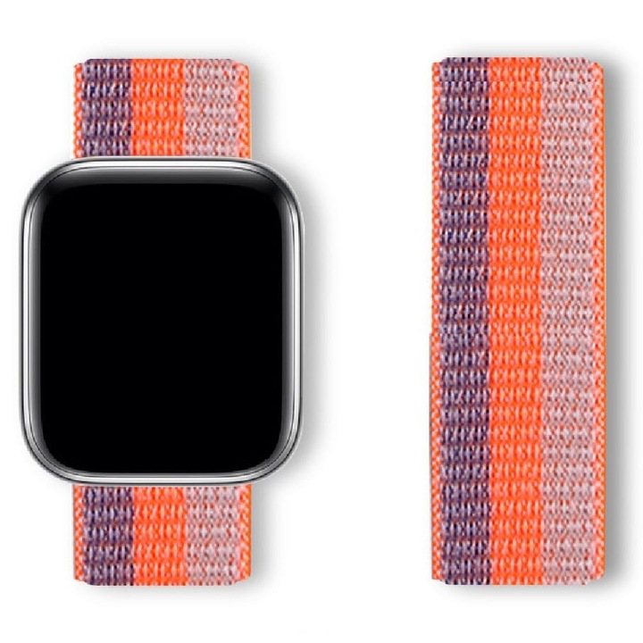 Curea smartwatch nylon compatibila cu Apple Watch 1/2/3/4/5/6/7/SE/8/Ultra, 42/44/45/49 mm, Orange blue