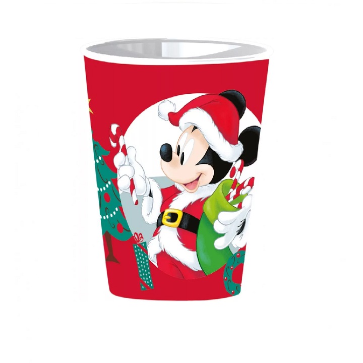 Pahar plastic Mickey Mouse Christmas 260 ml Rosu 260 ml