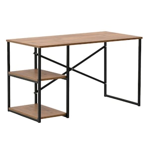 Birou cu 2 rafturi MDF bej, cadru din metal negru 120x60x70 cm