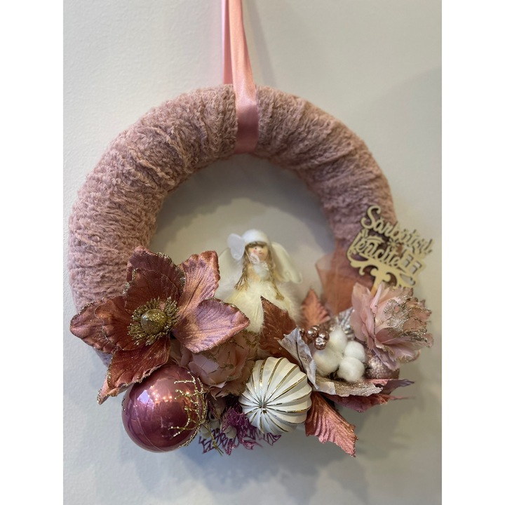 Coronita decorativa Craciun, handmade Pink