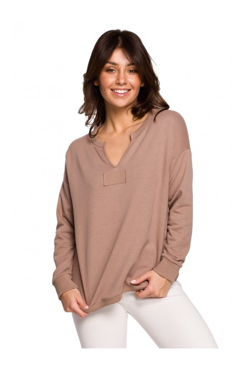 Блуза с V-образно деколте, памук/полиестер, капучино