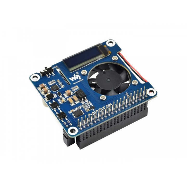 Modul extensie PoE, Waveshare, Display OLED 0.91 inch, 128x32, 56.5x65 mm, Compatibil cu Raspberry Pi