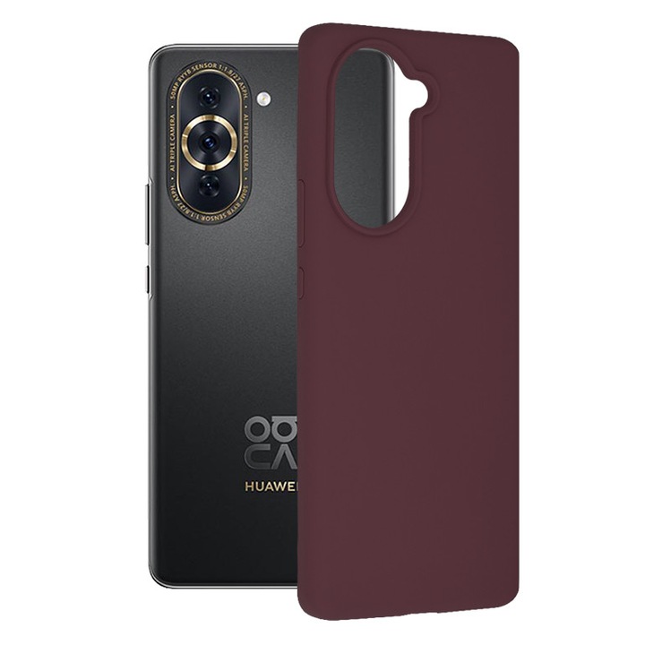 Защитен калъф с двойна структура AZIAO за Huawei nova 10 Pro, вътрешен фин микрофибър против надраскване и външен силикон против залепване, абсорбция на удари, матово вино