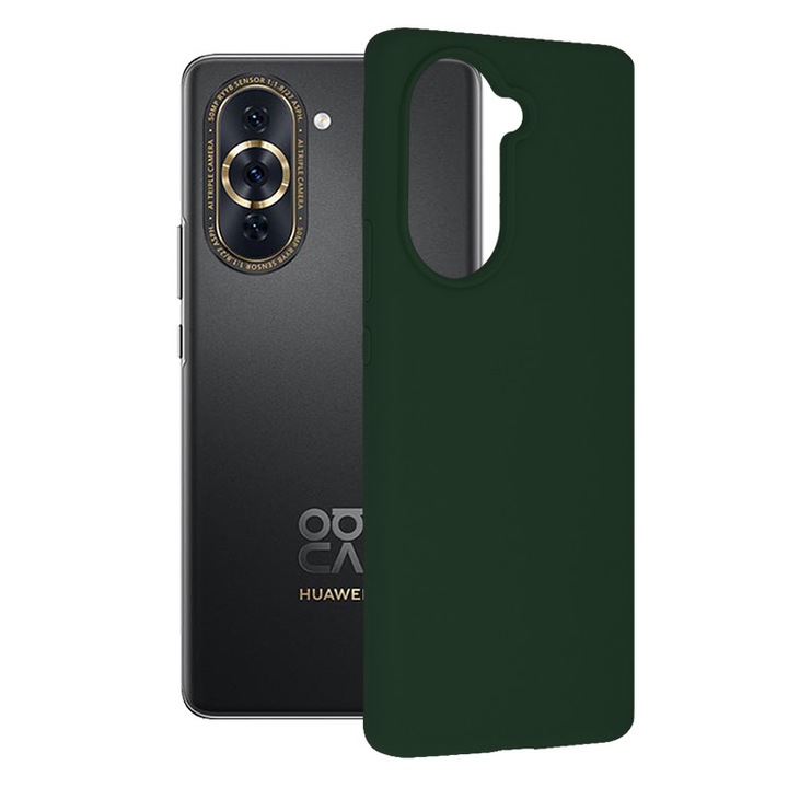 Защитен калъф с двойна структура AZIAO за Huawei nova 10 Pro, фин микрофибърен интериор против надраскване и силиконов екстериор против залепване, абсорбиращ удар, зелен Оксфорд