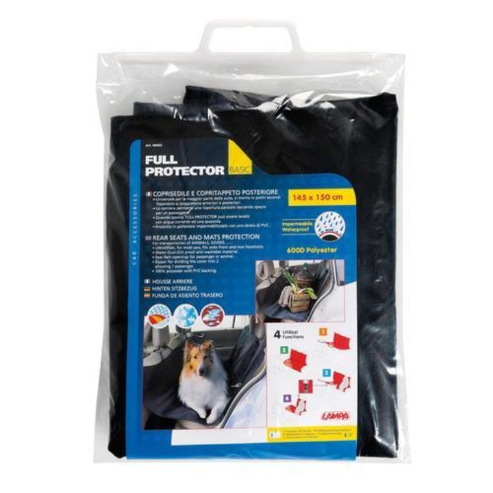Husa protectie bancheta auto, Lampa, Pentru animale de companie, Poliester/PVC, 145 x 150 cm, Negru