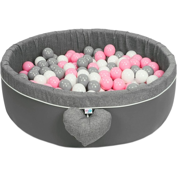 Piscina uscata pentru copii, Cu 300 bile roz, Spuma/Plastic, 1 an+, Inaltime 30 cm, Diametru 98 cm, Gri