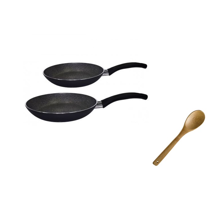 Set 2 tigai 710, 24cm, 28cm, Negru, Bonus Paleta Bambus