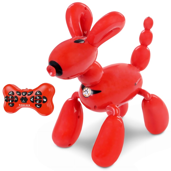 Caine Robot inteligent iUni K32A, Balloon Dog, 50 Comenzi, Control tactil, Telecomanda, Rosu-Negru